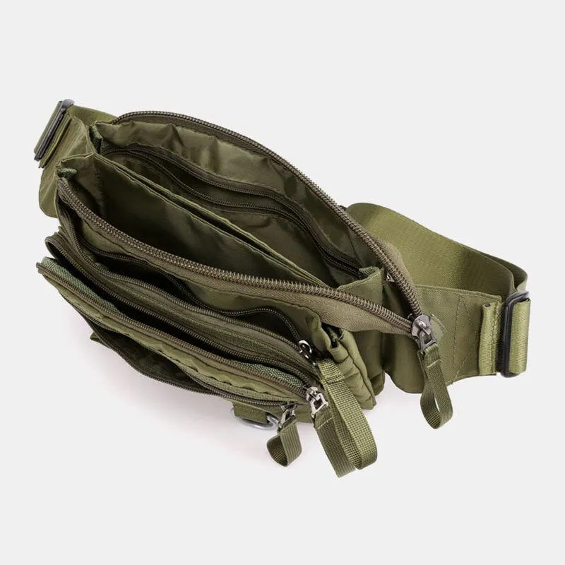 Men Nylon Multi-layer Large Capacity Chest Bag Multi-pocket Anti-theft Waist Bag Crossbody Shoulder