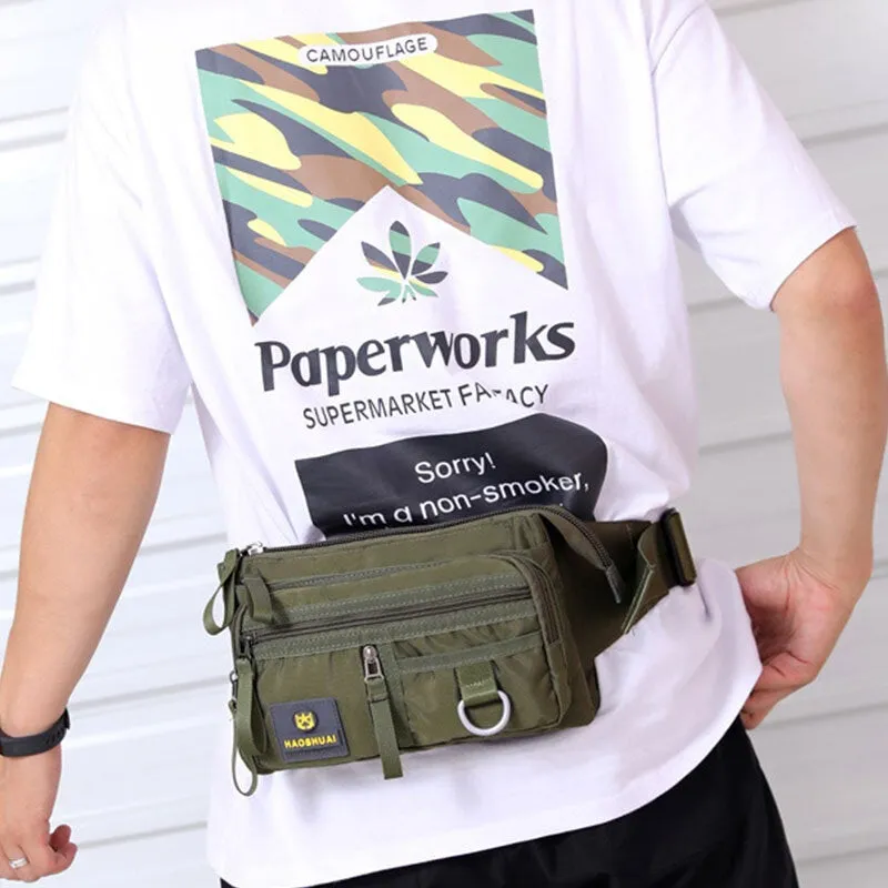 Men Nylon Multi-layer Large Capacity Chest Bag Multi-pocket Anti-theft Waist Bag Crossbody Shoulder