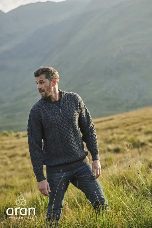 Merino Wool Half Zip Aran Sweater