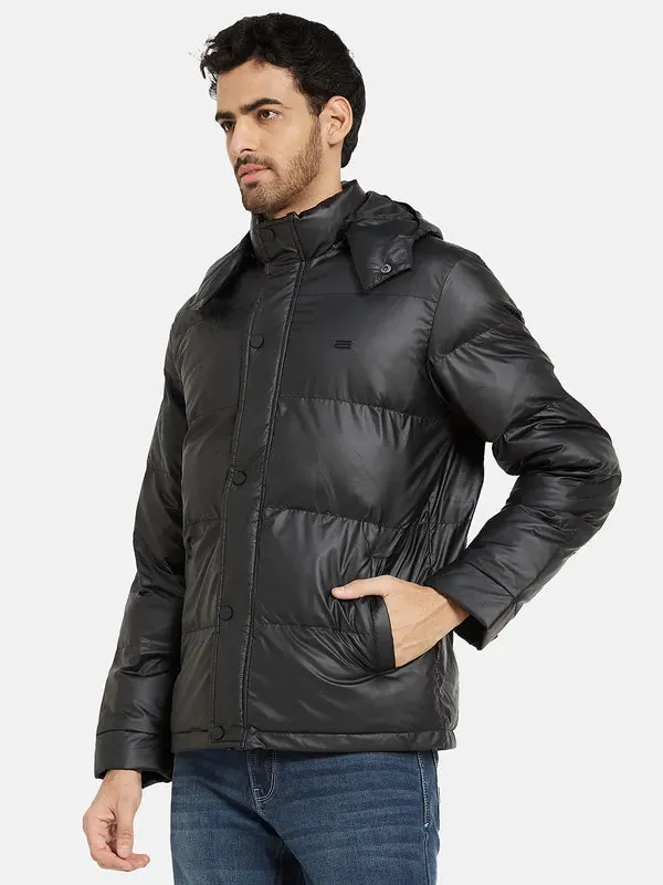 Mettle Men Black Checked Longline Quilted Jacket