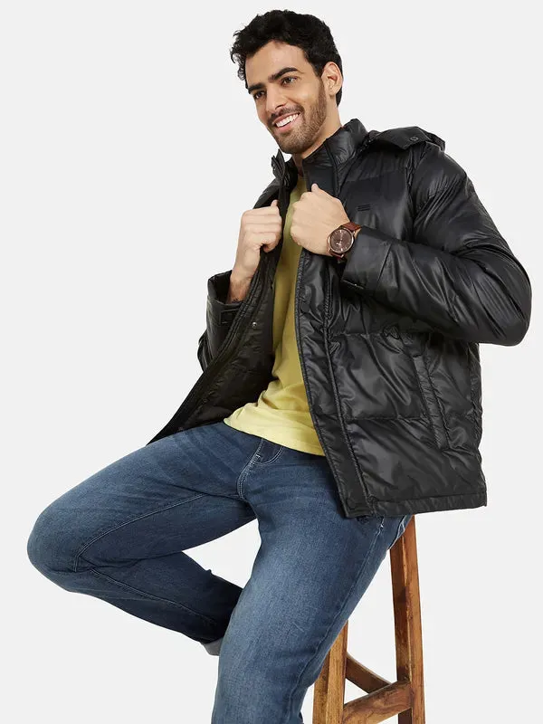 Mettle Men Black Checked Longline Quilted Jacket