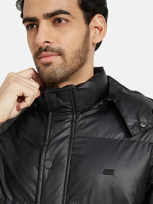 Mettle Men Black Checked Longline Quilted Jacket