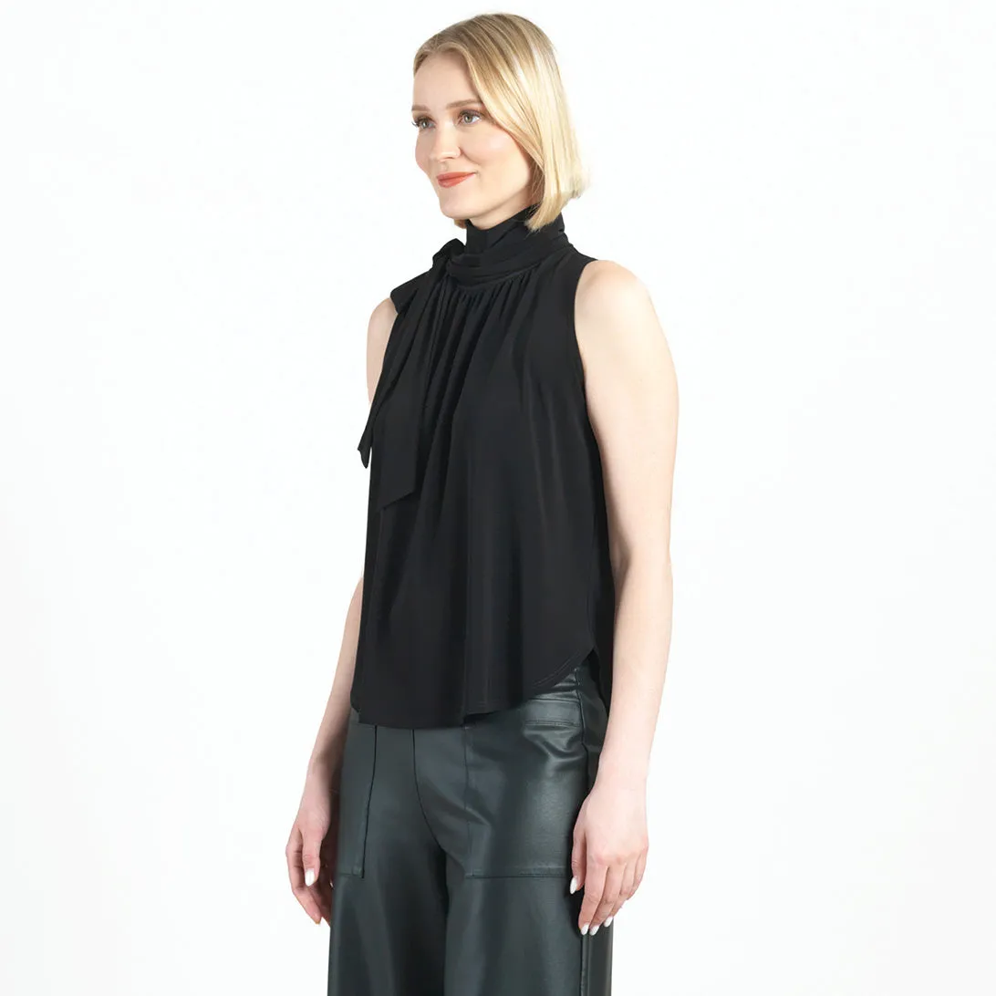 Mock Neck-Tie Detail Top - Black