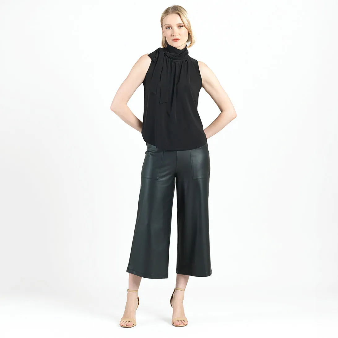 Mock Neck-Tie Detail Top - Black