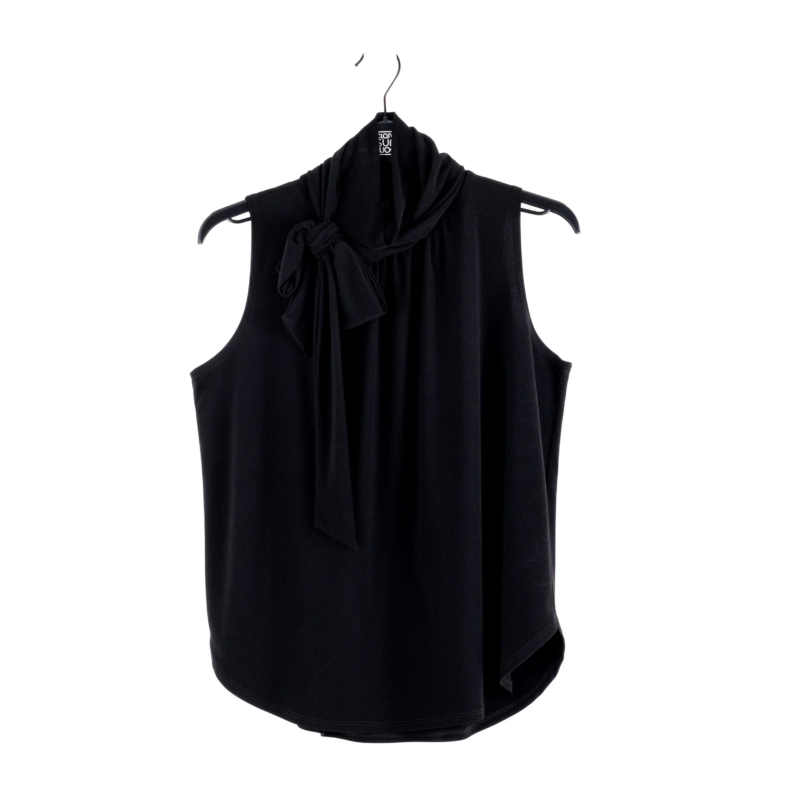 Mock Neck-Tie Detail Top - Black