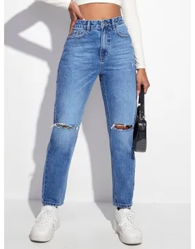 Mom Comfort Ultra High Jeans Knee Ripped