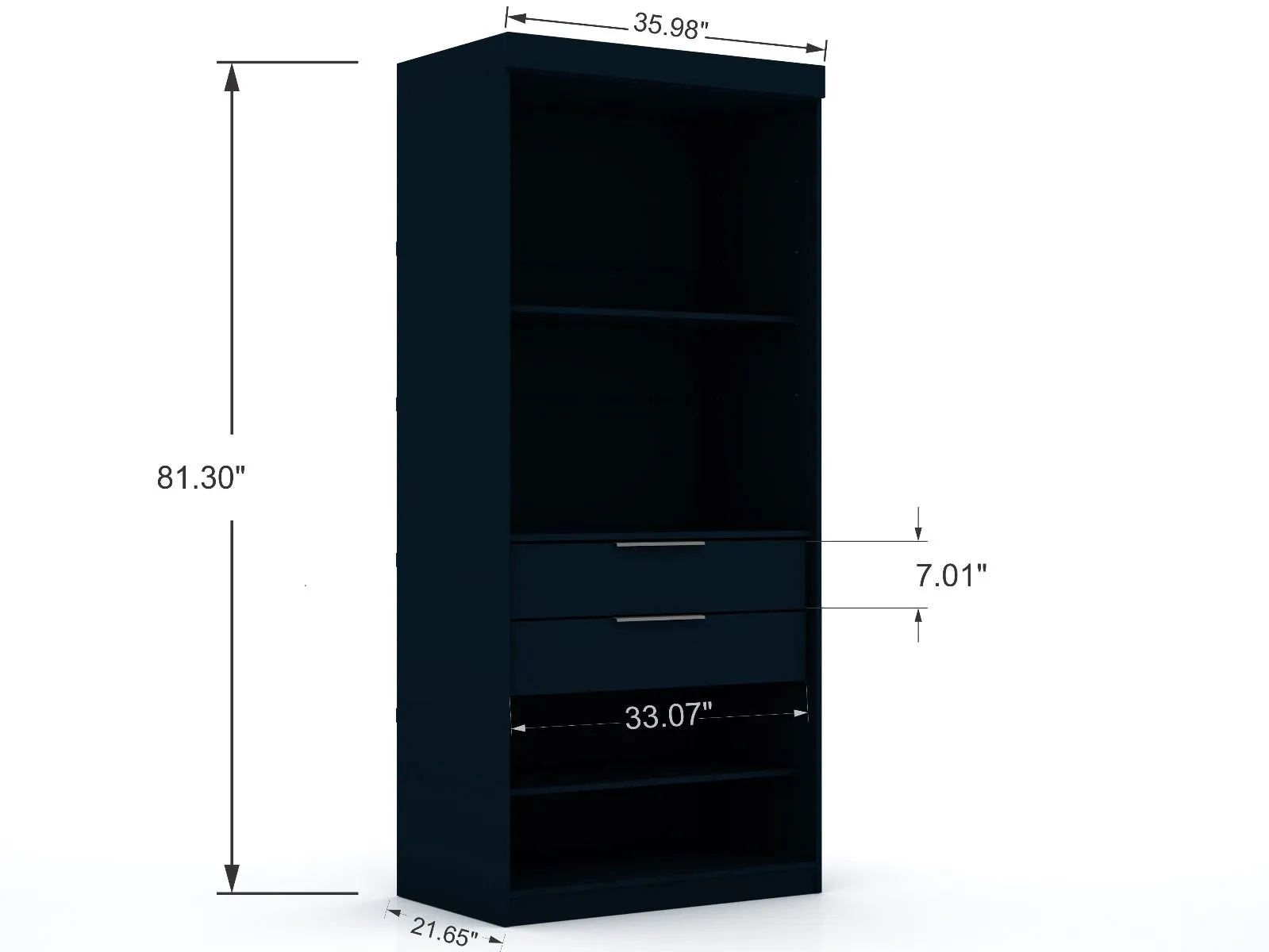 Mulberry 3.0 Sectional Modern Corner Wardrobe Closet with 2 Drawers - Set of 2 in Tatiana Midnight Blue