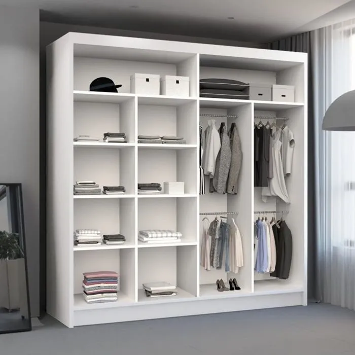 Nicole Sliding Wardrobe - Stylish Storage Solution in Black, White, and Grey