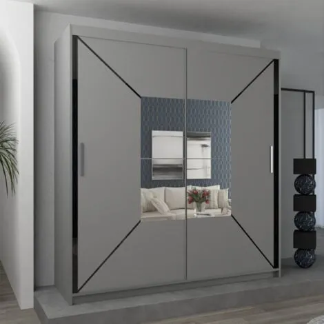 Nicole Sliding Wardrobe - Stylish Storage Solution in Black, White, and Grey