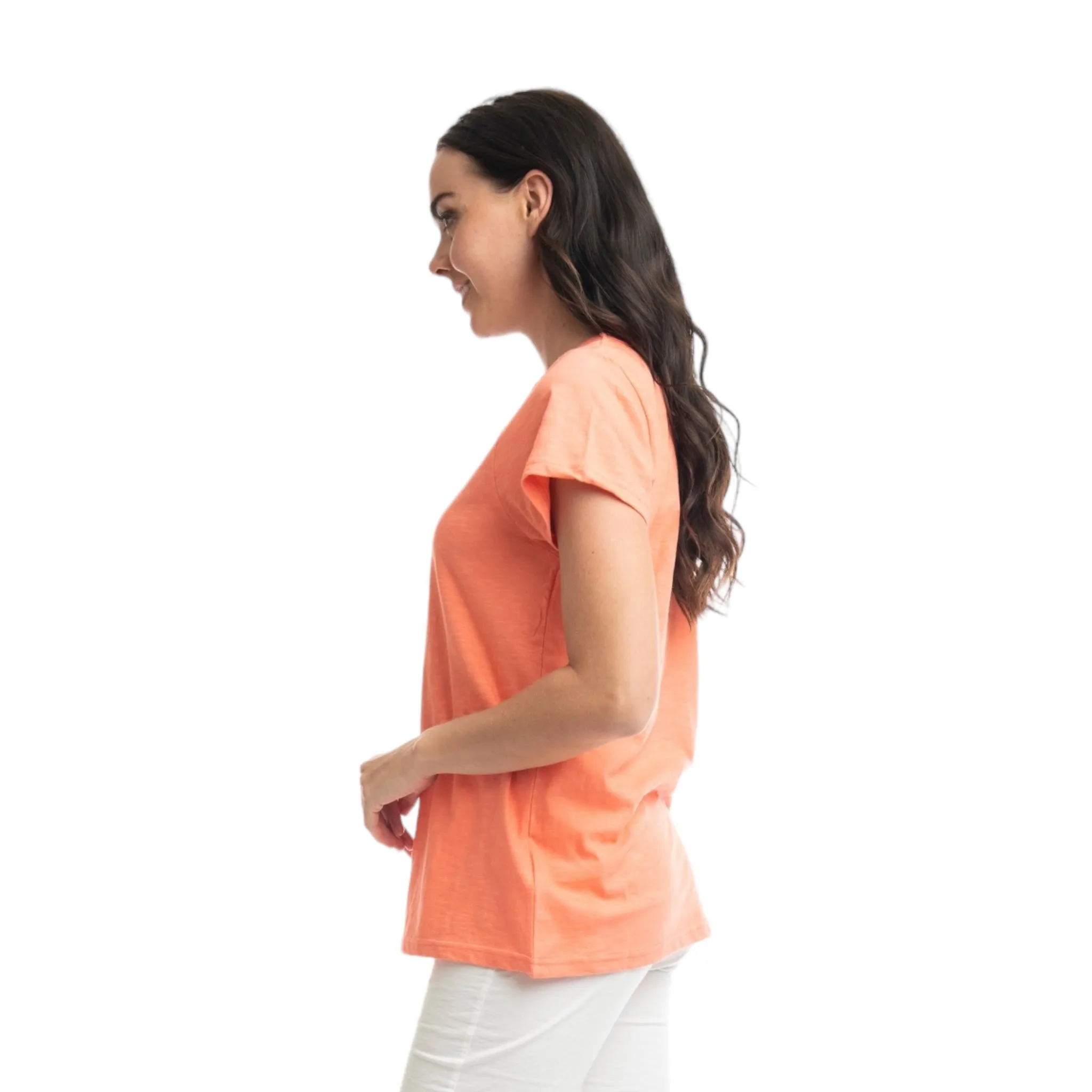 Orientique V-Neck Cotton Top Coral