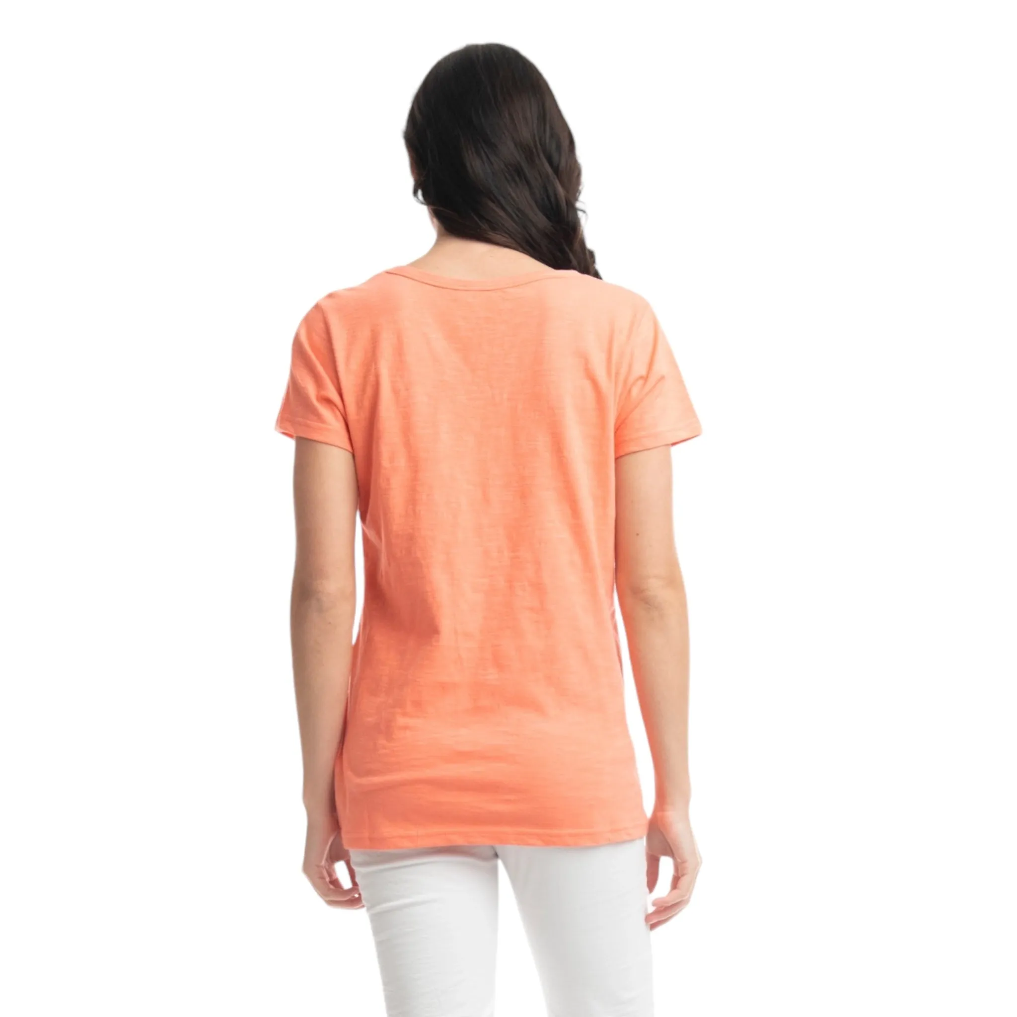 Orientique V-Neck Cotton Top Coral