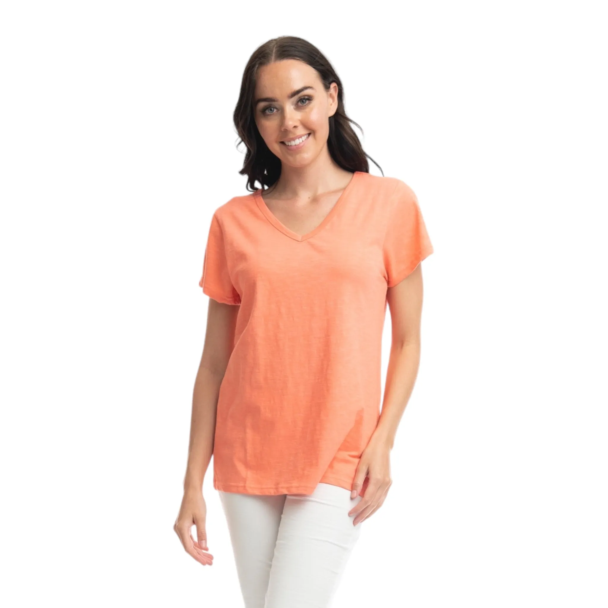 Orientique V-Neck Cotton Top Coral