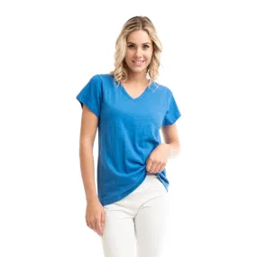 Orientique V-Neck Cotton Top Nautical Blue