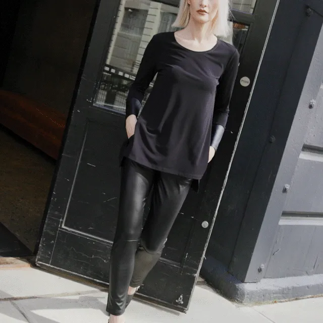 Parachute Hem Liquid Leather Cuff Tunic - Black - Final Sale!