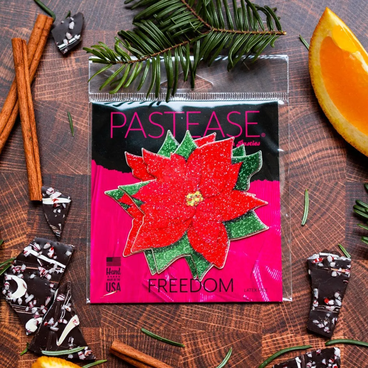 Pastease Christmas Winter Poinsettia Red & Green Nipple Pasties