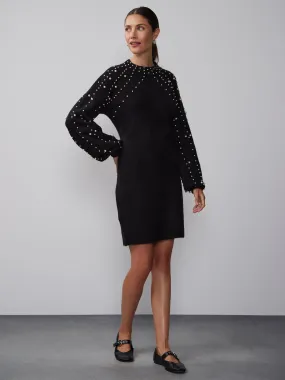 Pearl Embellished Mock Neck Sweater Dress