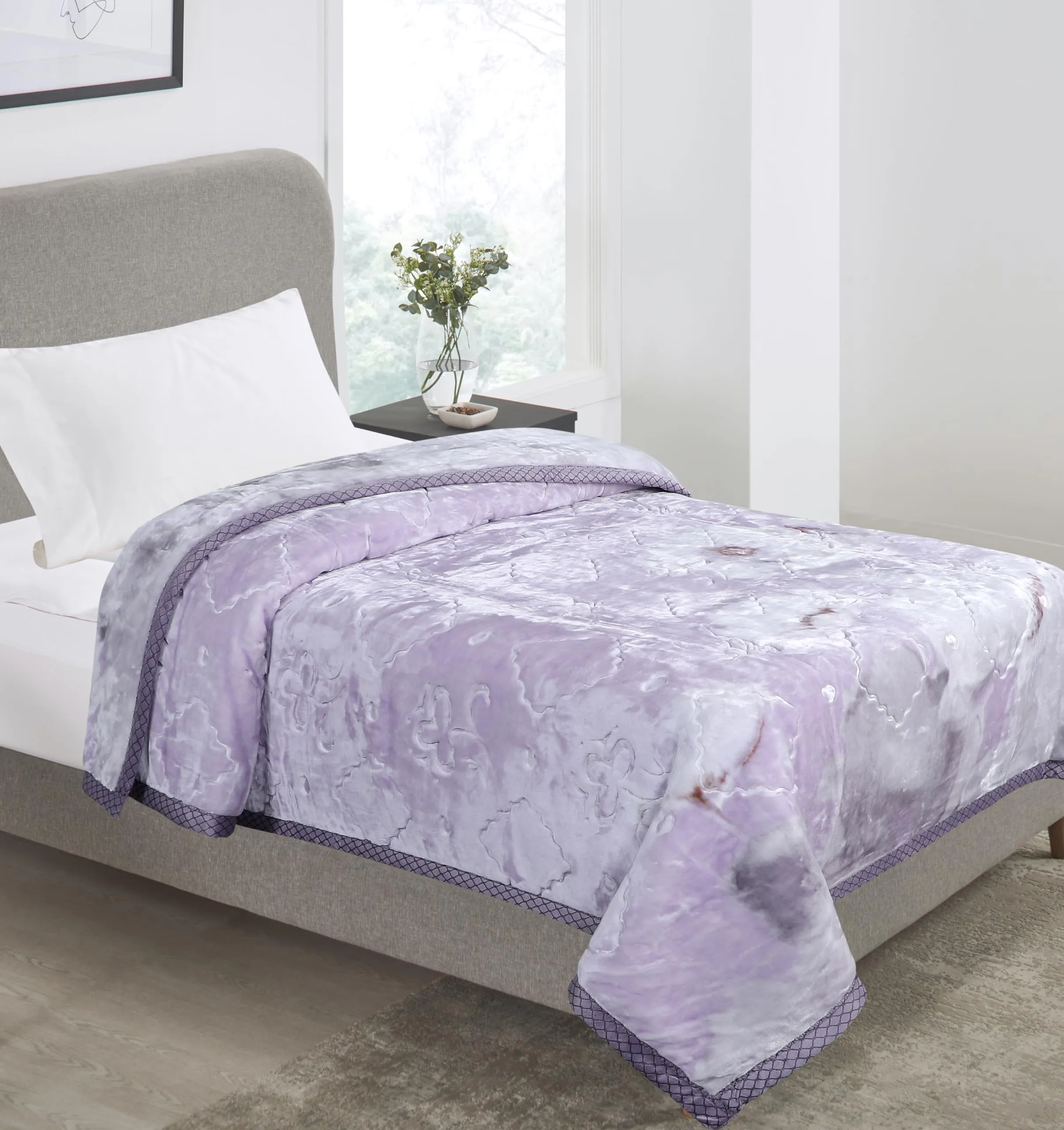 Petals Dreams Blanket Single Bed for Heavy Winter, 900 GSM, 2 Ply, Cloudy Mink Blanket (160x220 cm) (Light Purple)