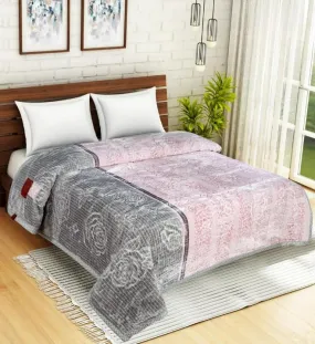 Petals Dreams Carnation Blanket Double Bed, 750 GSM, 2 Ply, Cloudy Mink Blanket (Pink & Grey)