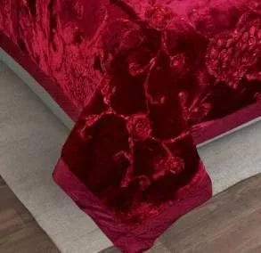 Petals Dreams Embroidered Wedding Blanket Double Bed for Winter (Maroon)