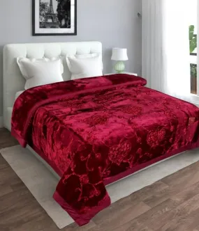 Petals Dreams Embroidered Wedding Blanket Double Bed for Winter (Maroon)