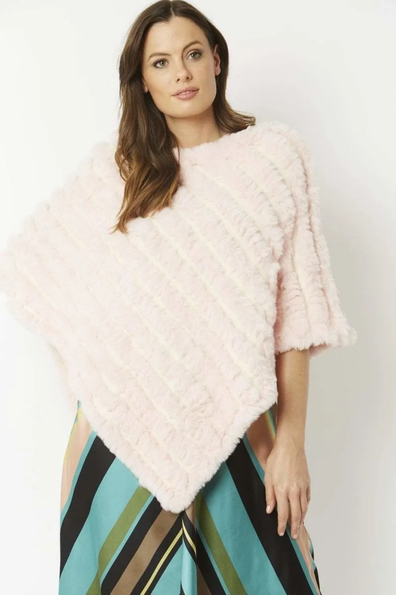 Pink Cashmere Blend Faux Fur Poncho