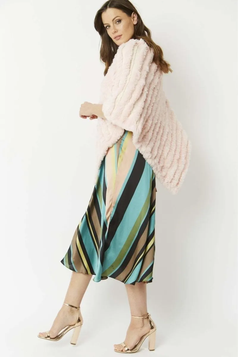 Pink Cashmere Blend Faux Fur Poncho