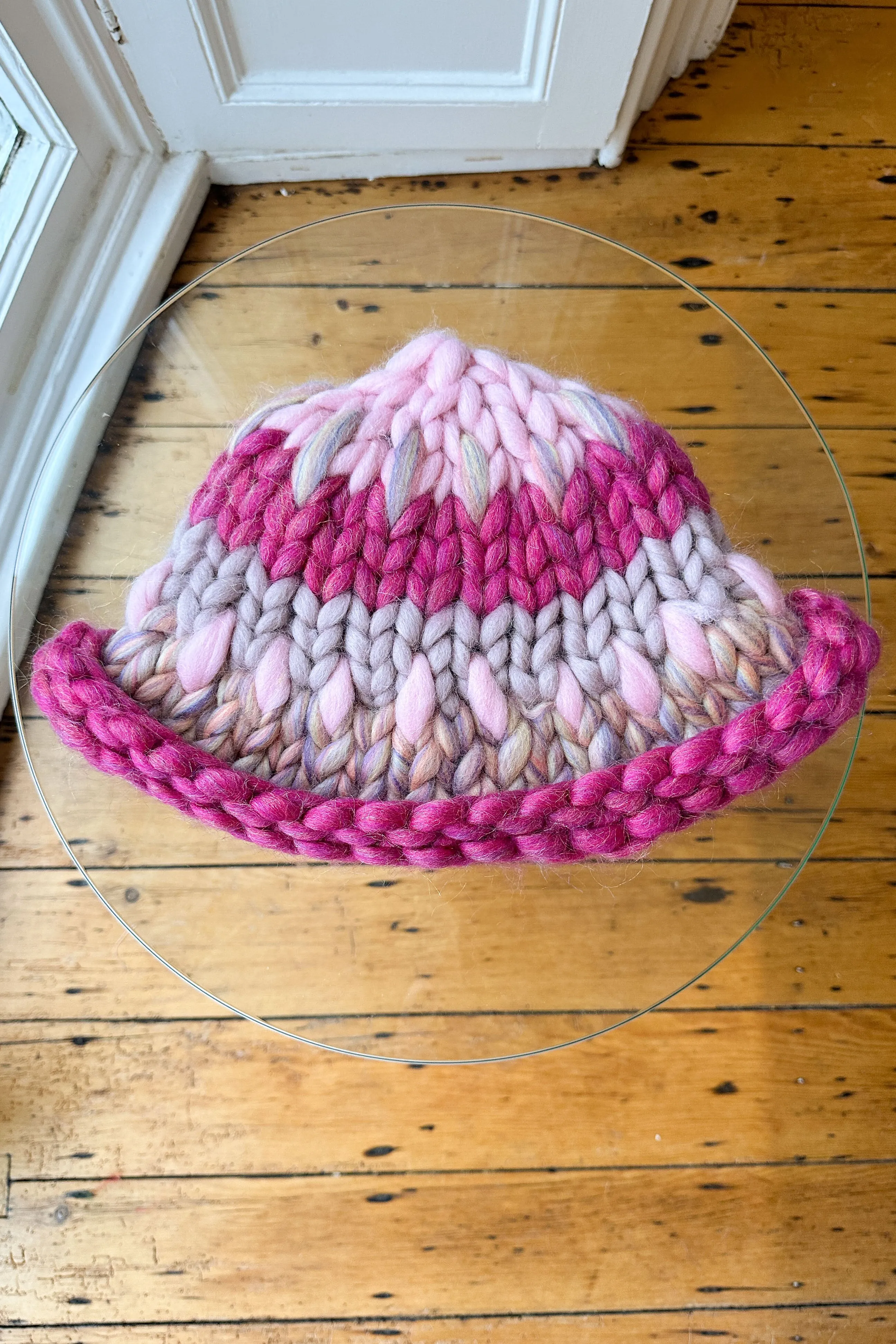 Pink Patchwork Colossal Knit Mushroom Hat #1 (Sample)