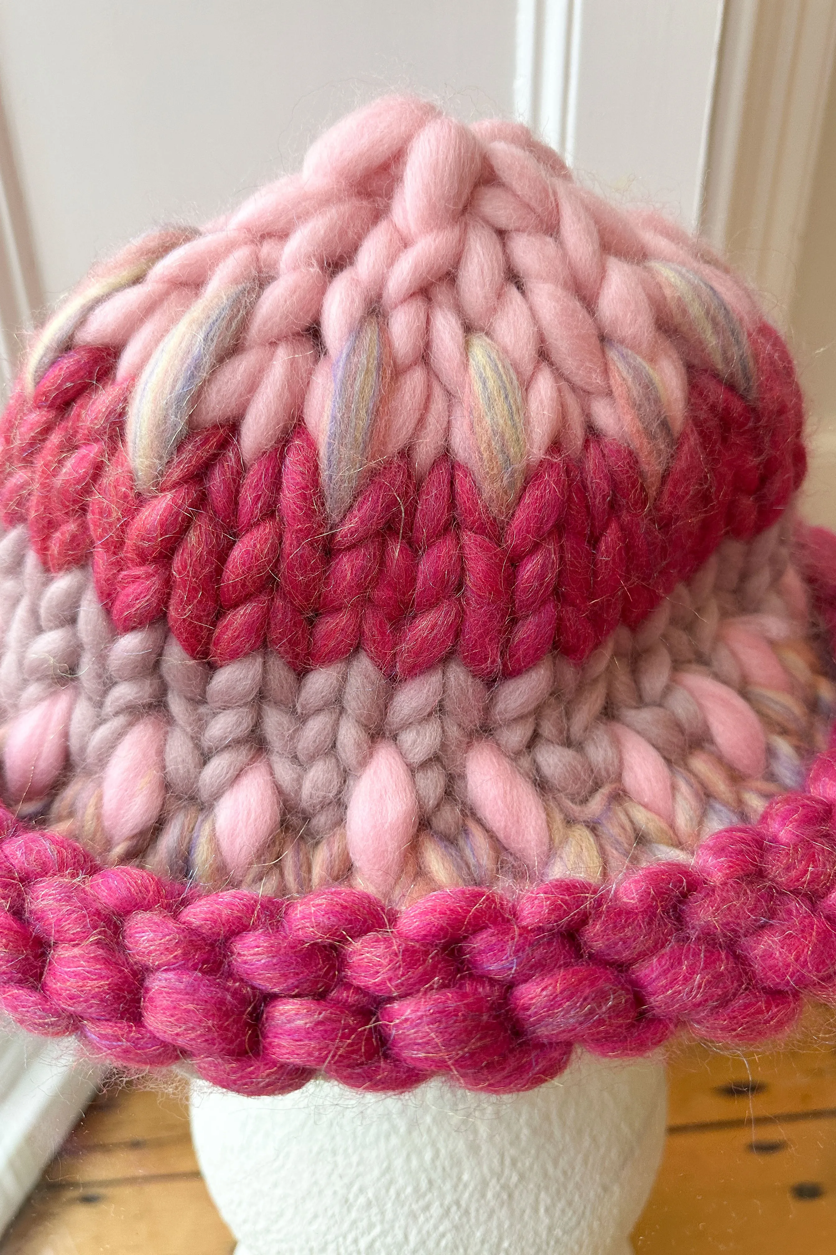 Pink Patchwork Colossal Knit Mushroom Hat #1 (Sample)