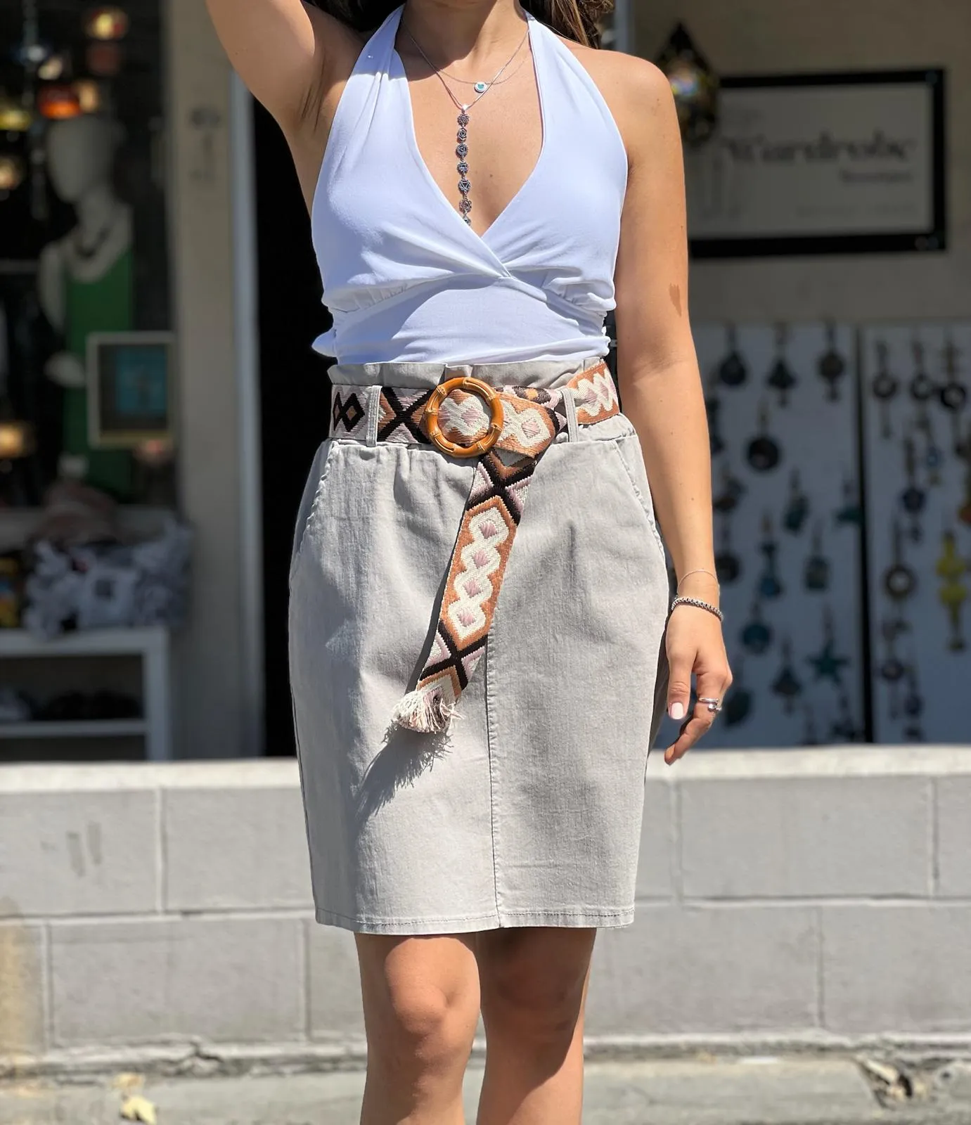 Pink Skirt With Lycra Belt Detail