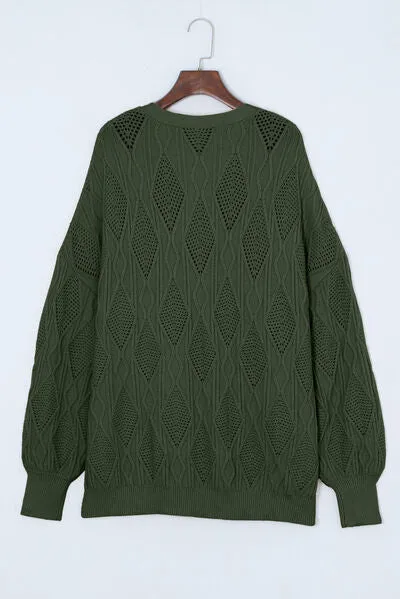 Plus Size Cable-Knit Button Up Sweater