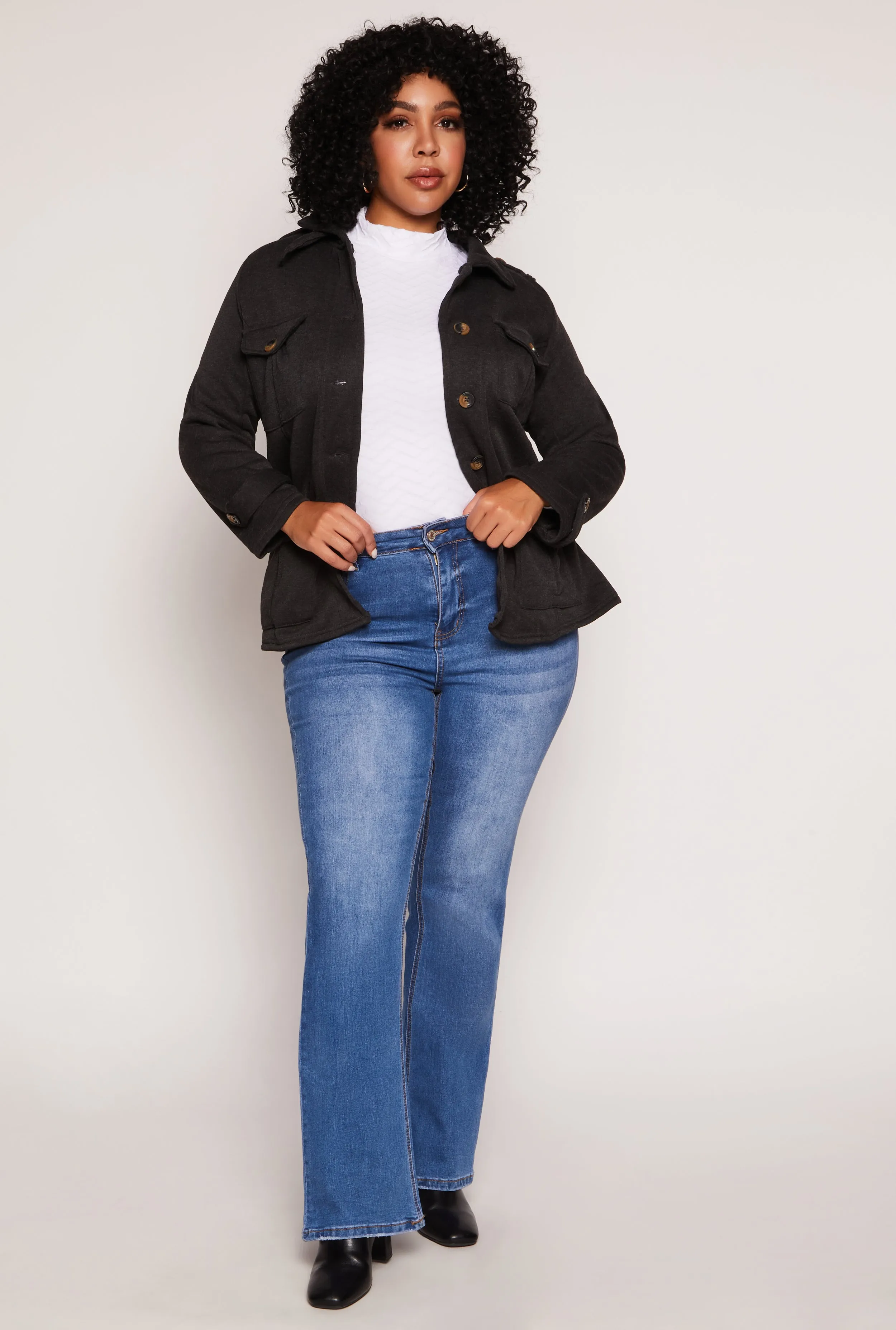 Plus Size Fleece Belted Military Jacket