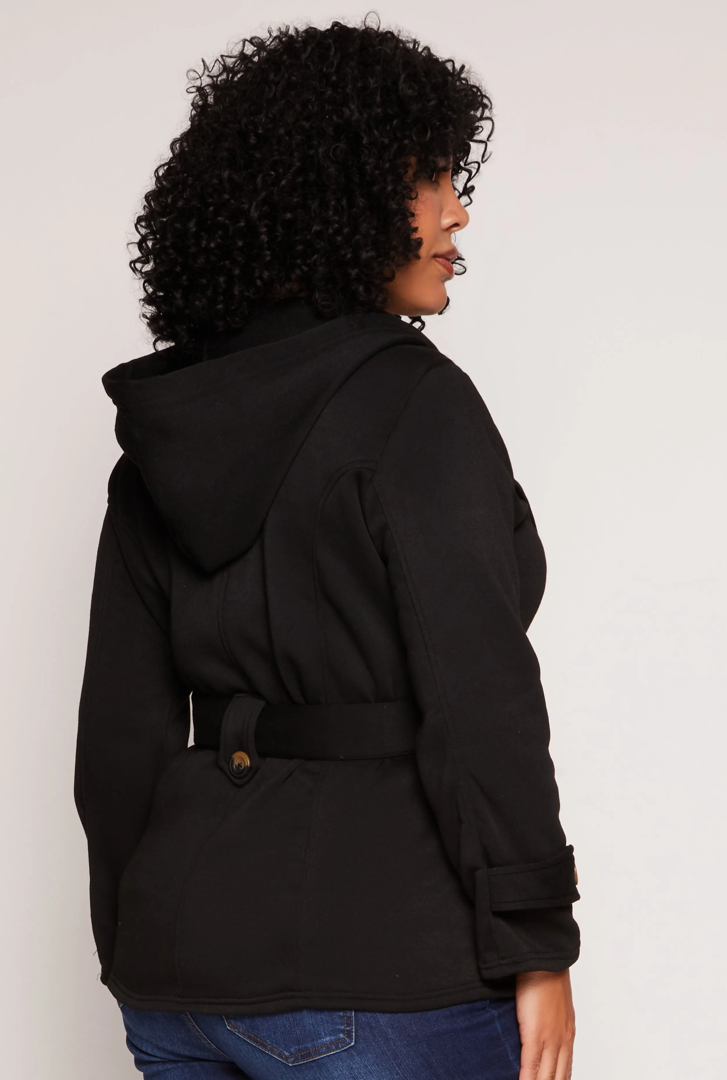 Plus Size Fleece Double Breast Belted Peacoat