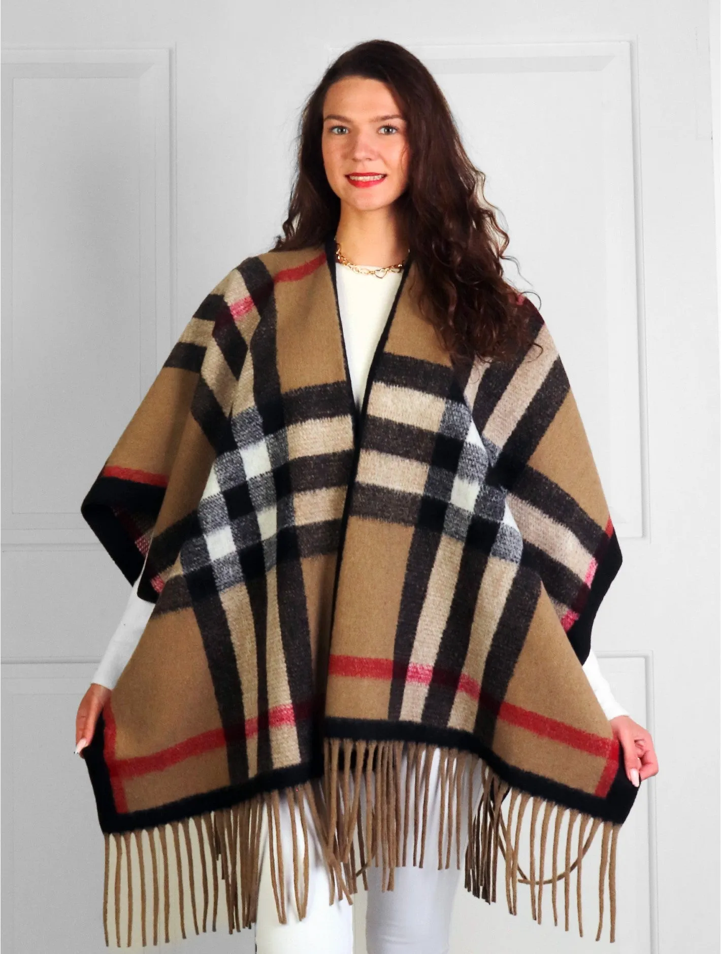 Premium Soft Black & White Checkered Cape W/ Fringes