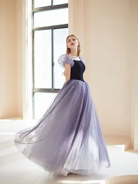 Purple A line Tulle Long Prom Dress, Purple Evening Dress