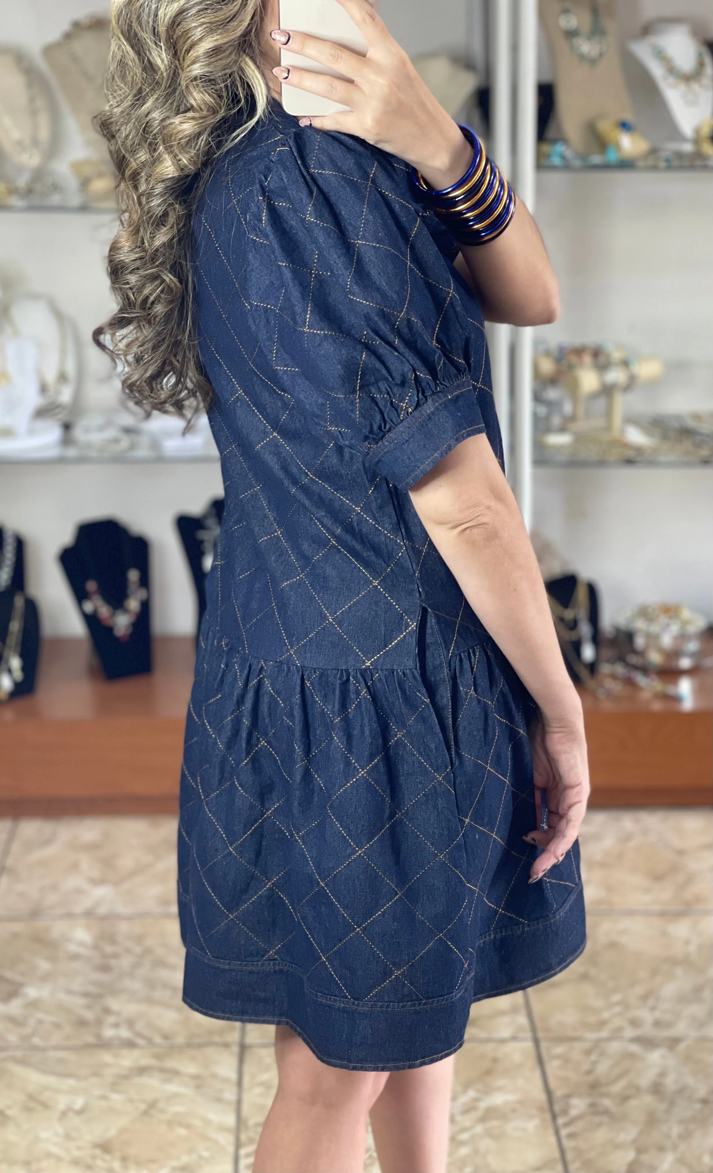 Quilted Mini Denim Dress