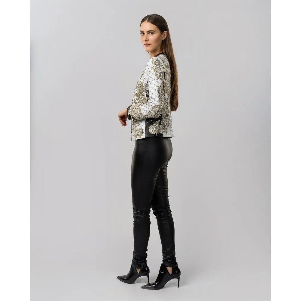 RINGQCC - Cuadra white western fashion lambskin leather jacket for women