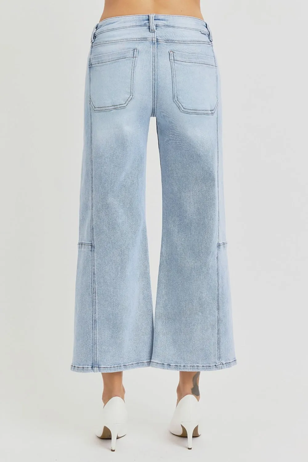 RISEN High Rise Seamed Detail Wide Leg Crop Jeans