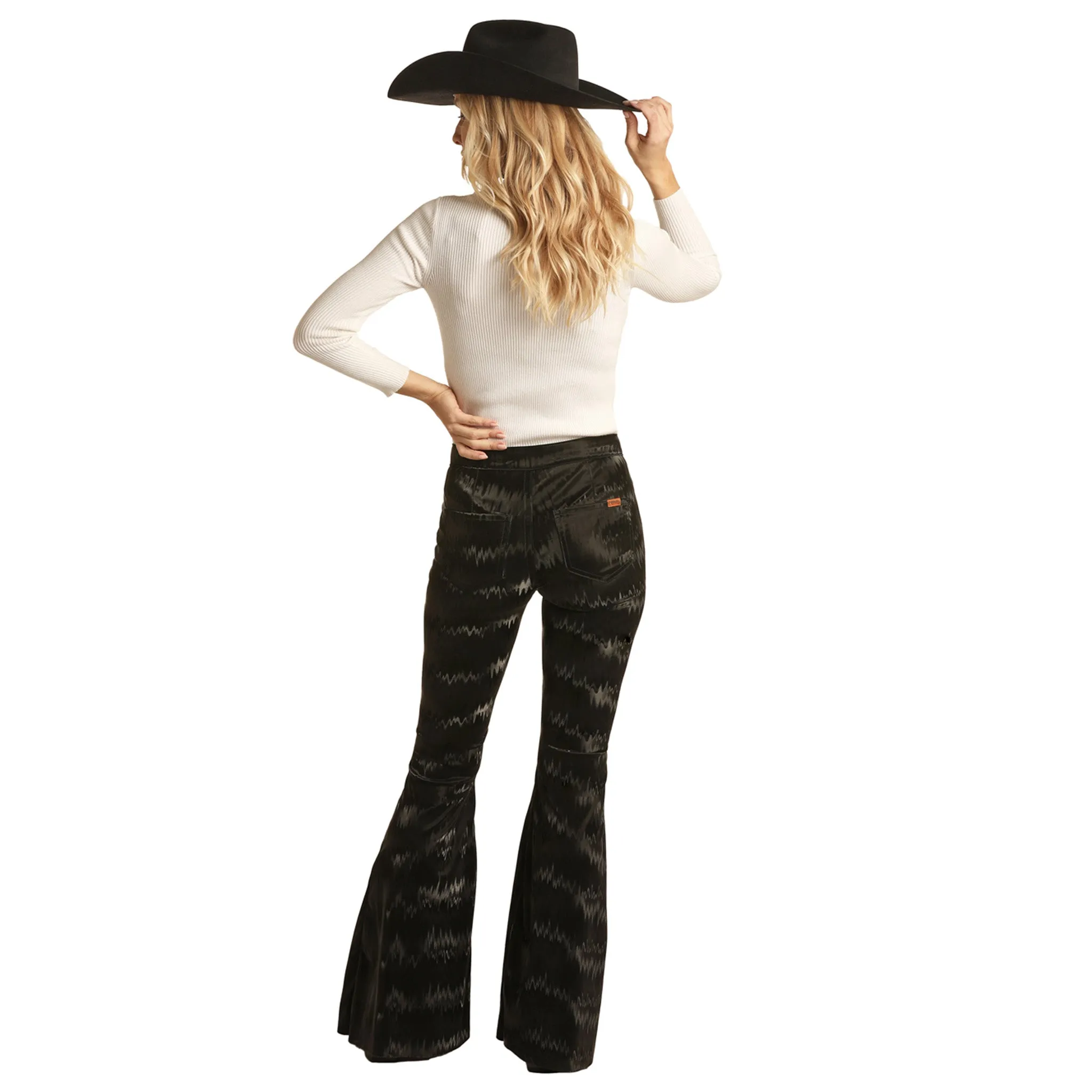 Rock & Roll Women's Black Textured Bell Bottom