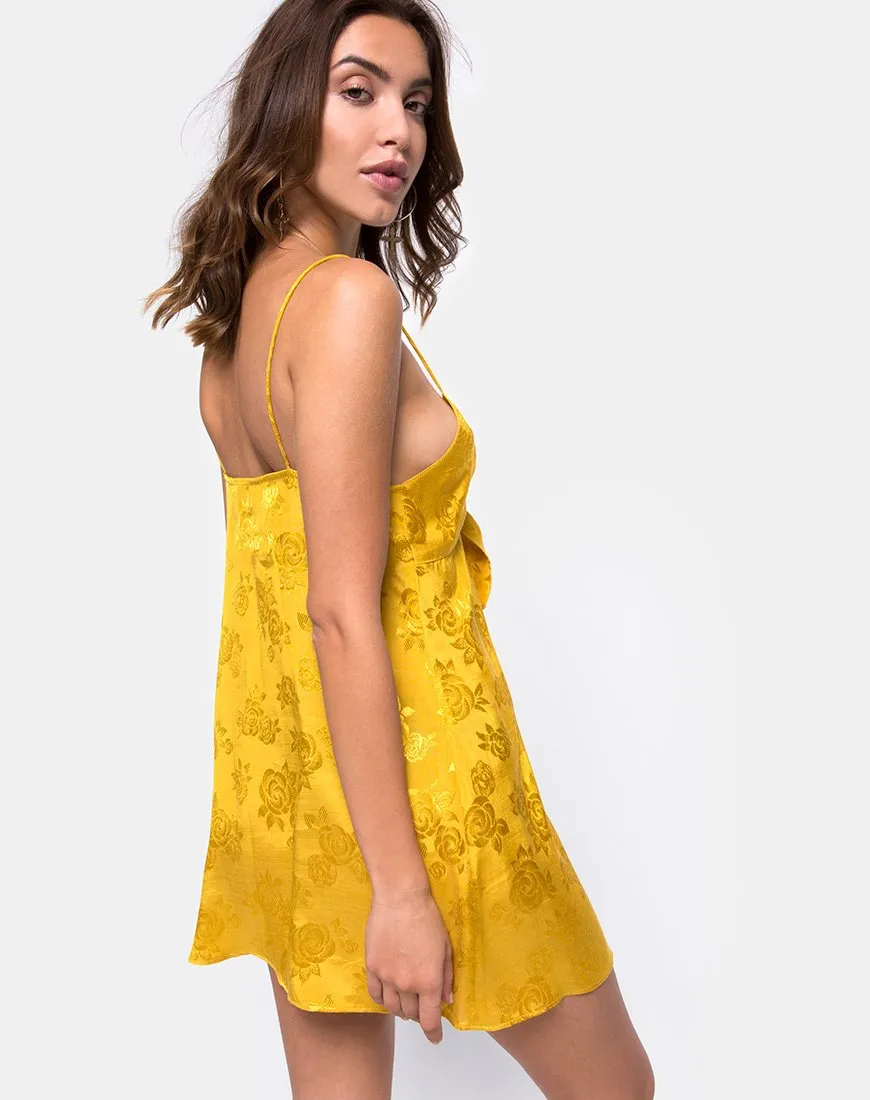 Roppan Slip Dress in Satin Mustard Rose