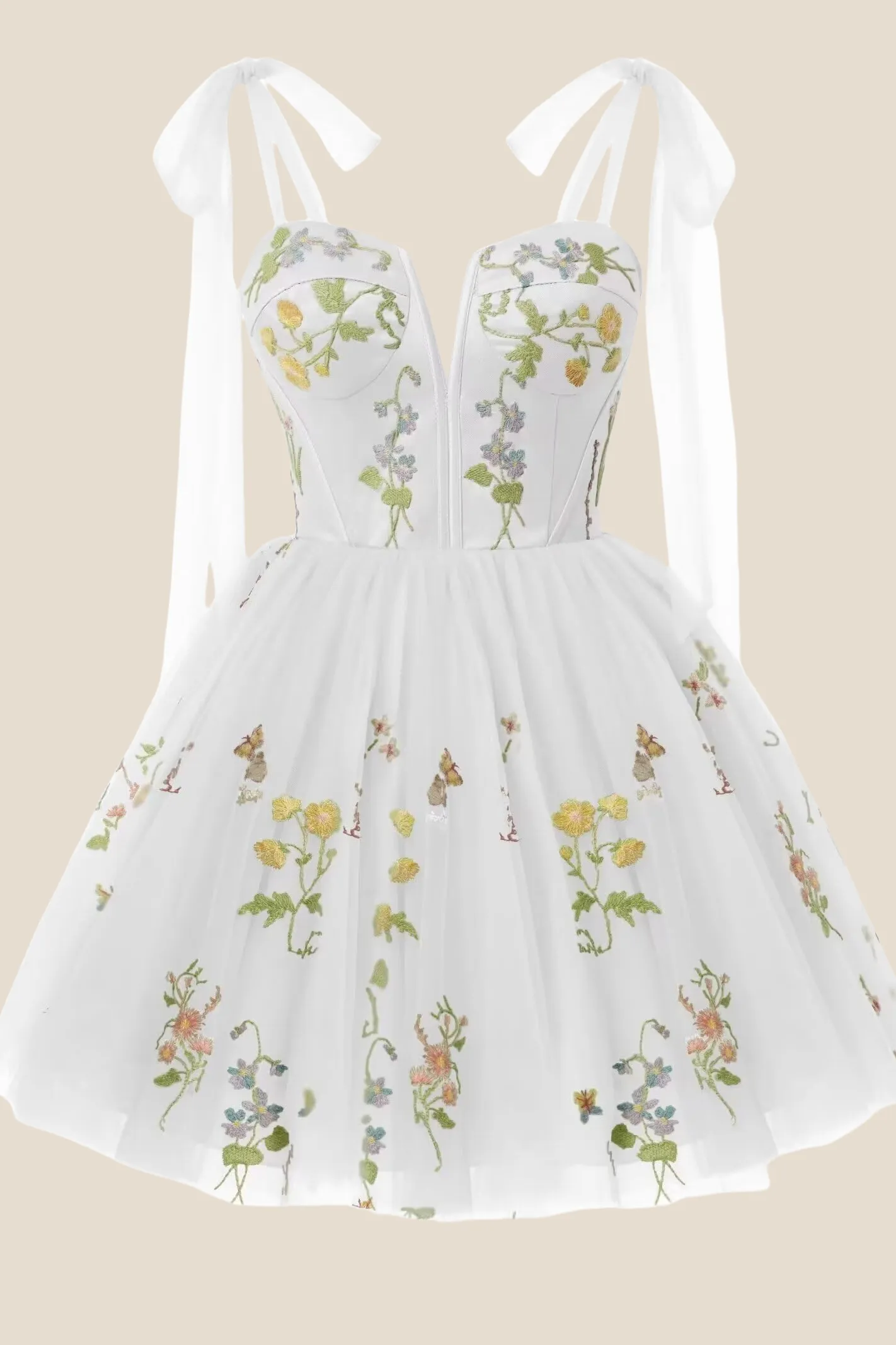 Sage Green Floral Embroidery A-line Short Dress