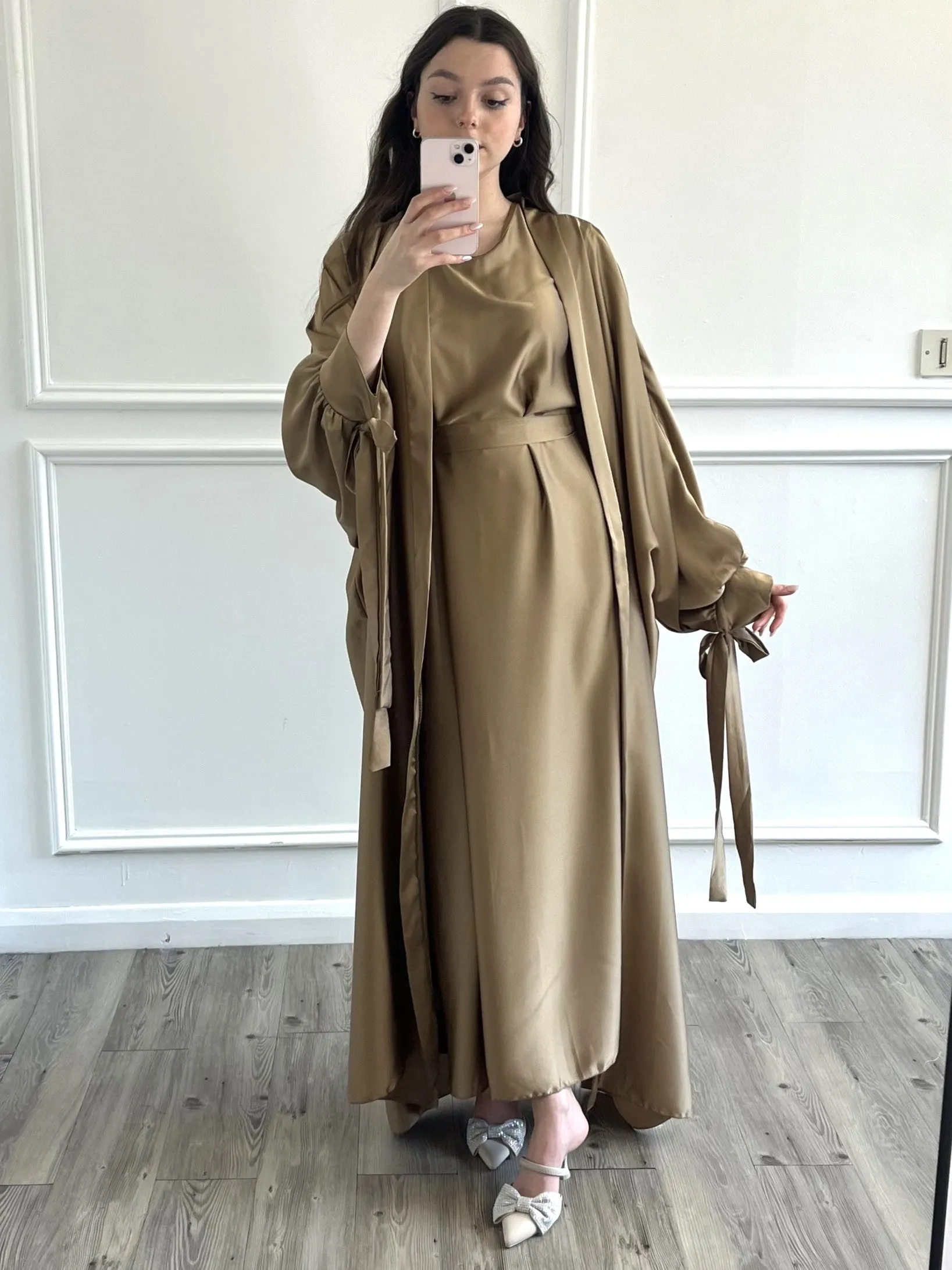 Satin Abaya - Light Tan