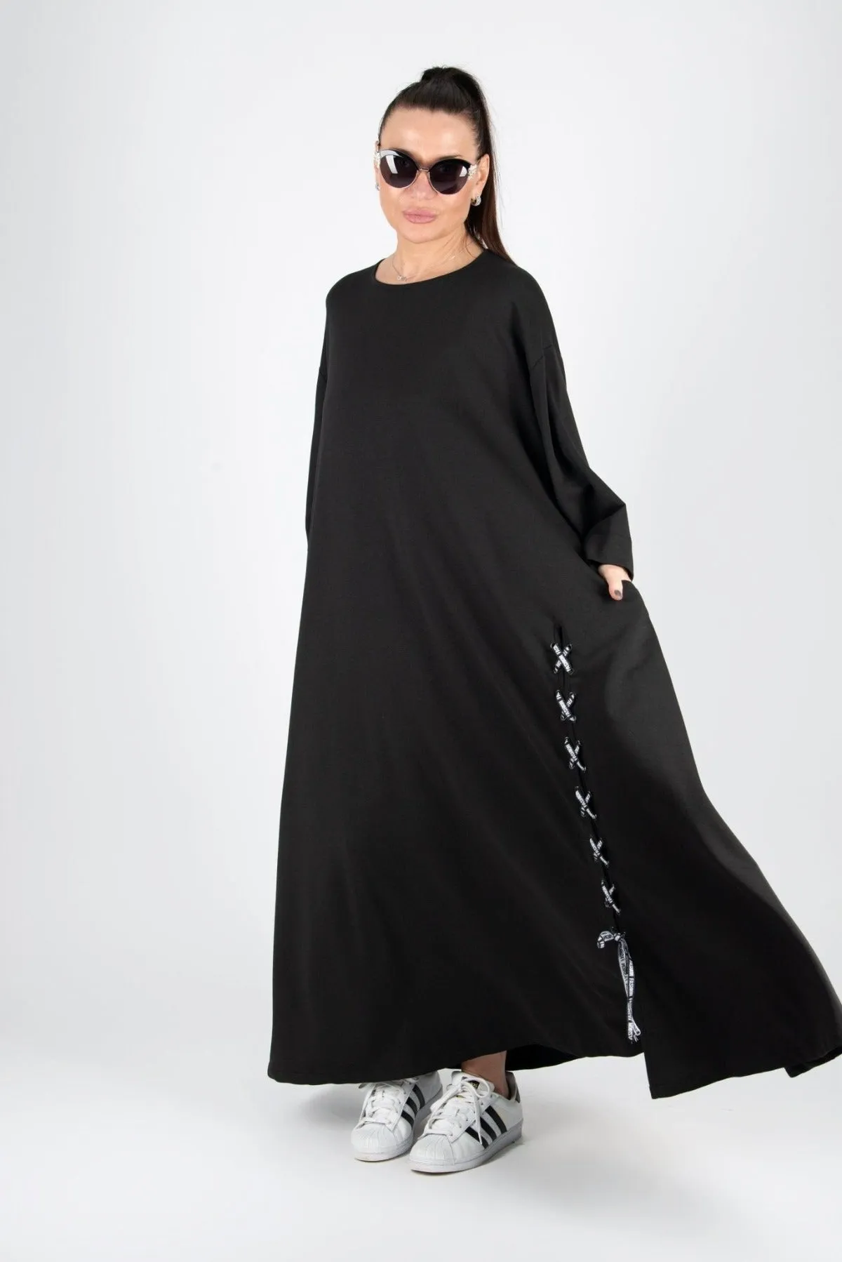 SAVINA Black Long Cotton dress