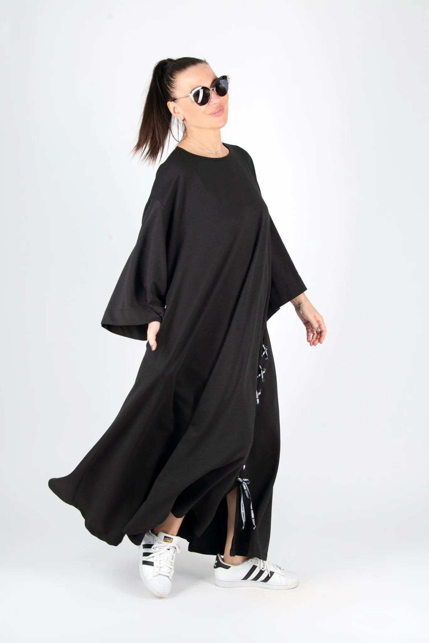 SAVINA Black Long Cotton dress