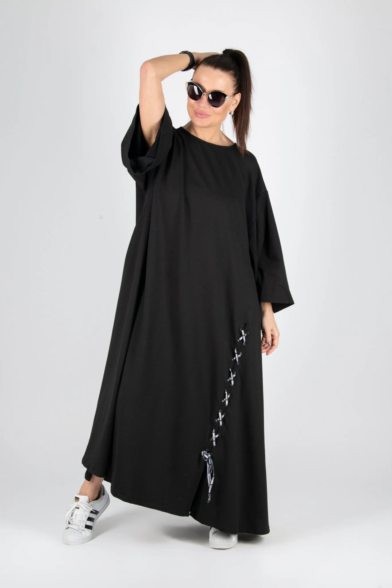 SAVINA Black Long Cotton dress