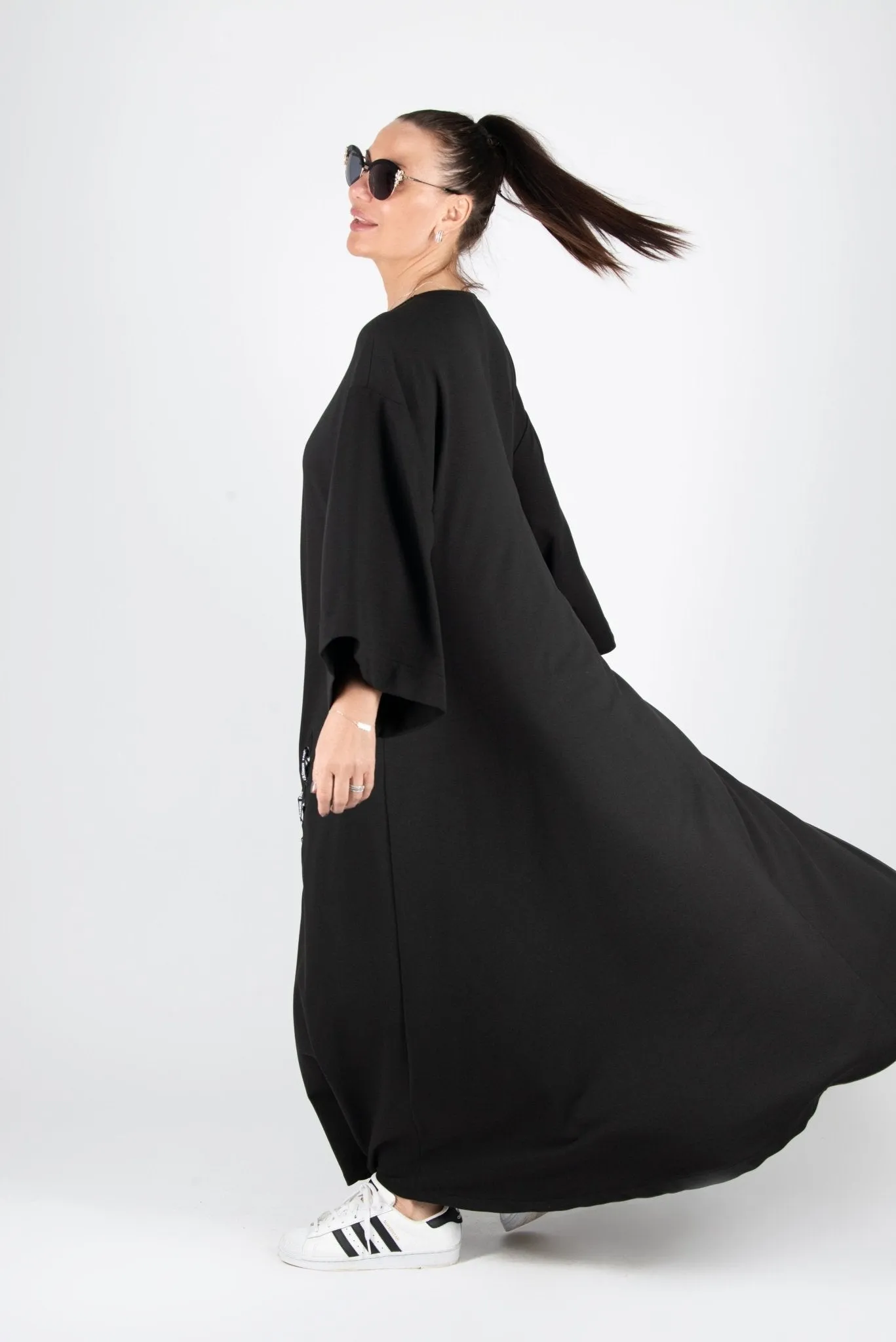 SAVINA Black Long Cotton dress