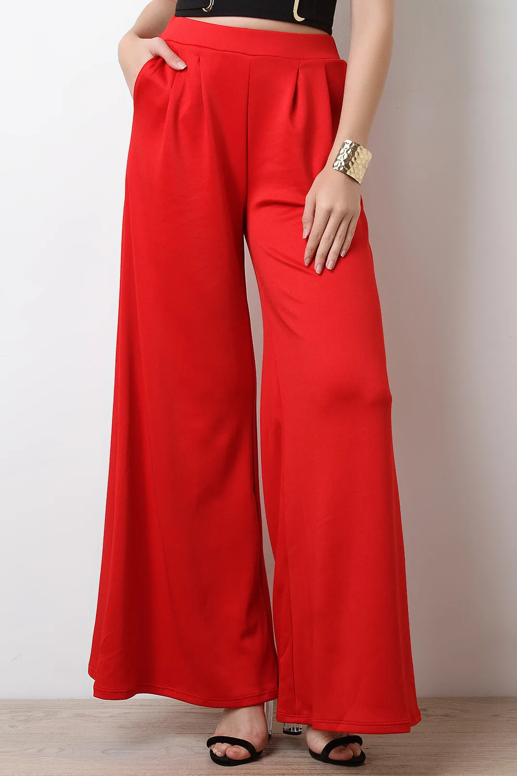 Scuba Flare Wide Leg High Waisted Pants