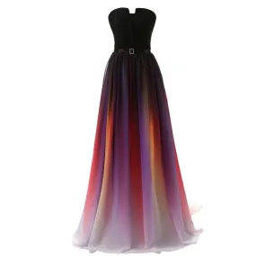 sd-hk A line Chiffon Gradient Color Prom Dress Off The Shoulder Ombre Gowns