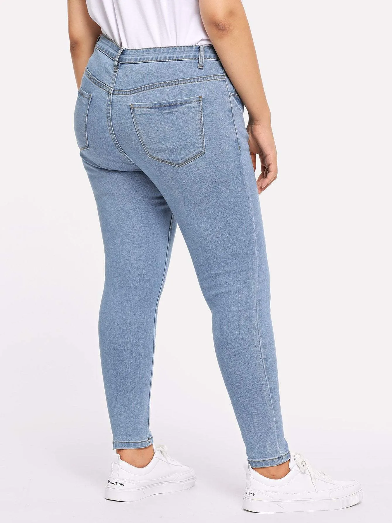 SHEIN Plus Pocket Patched Crop Skinny Jeans