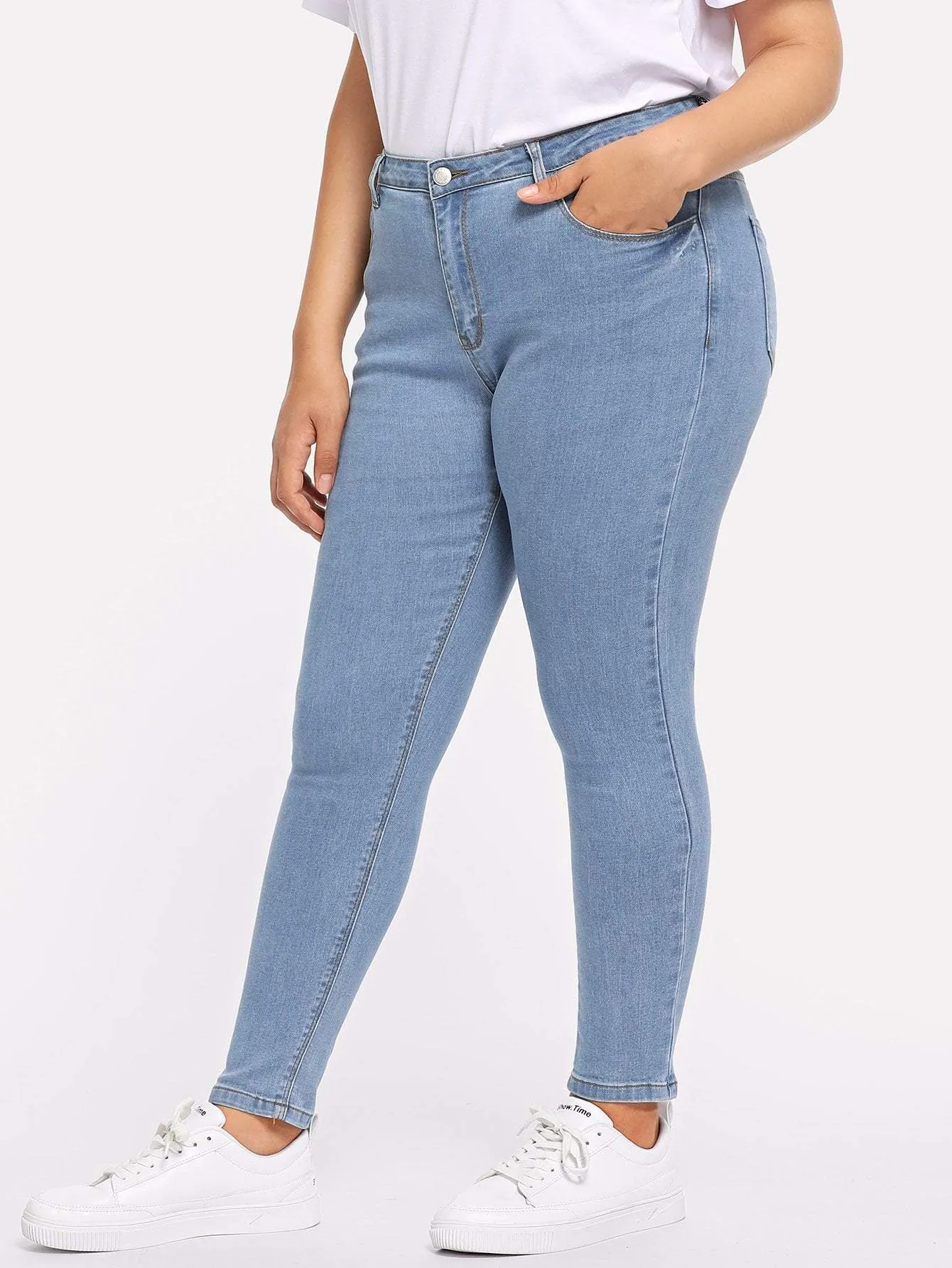 SHEIN Plus Pocket Patched Crop Skinny Jeans