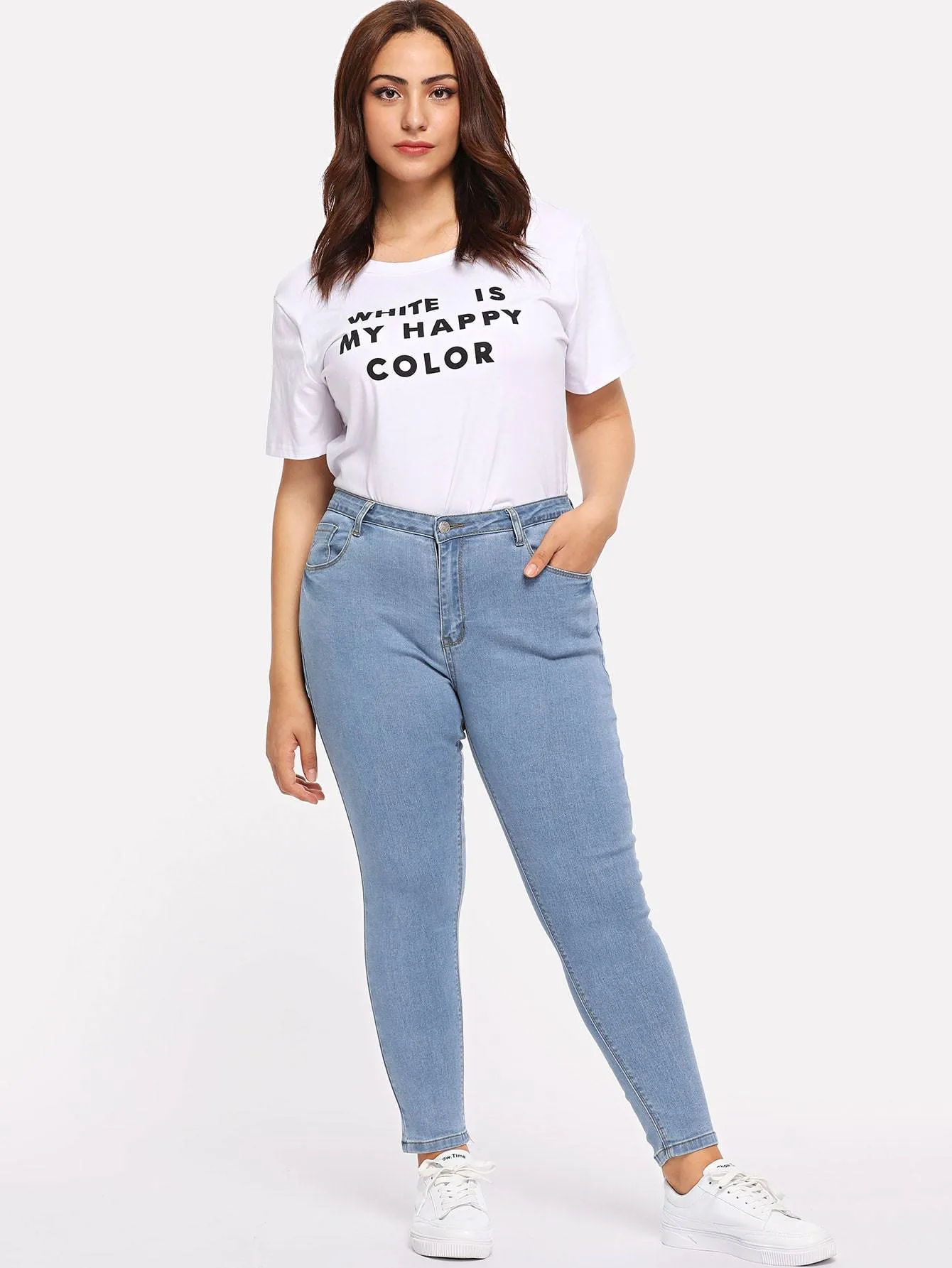 SHEIN Plus Pocket Patched Crop Skinny Jeans